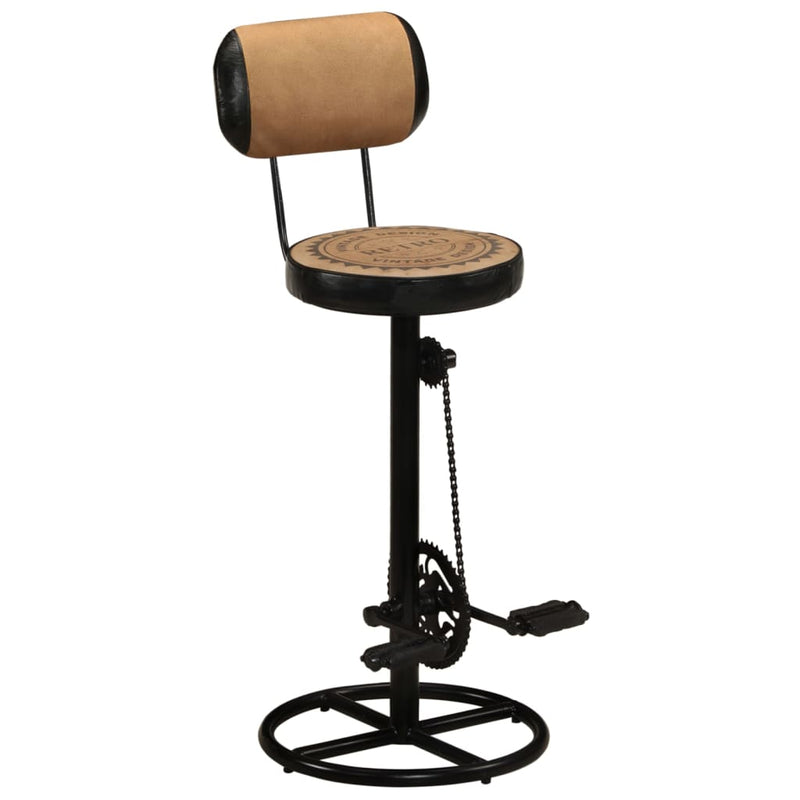 vidaXL Bar Stools with Canvas Print 2 pcs Brown and Black Real Goat Leather