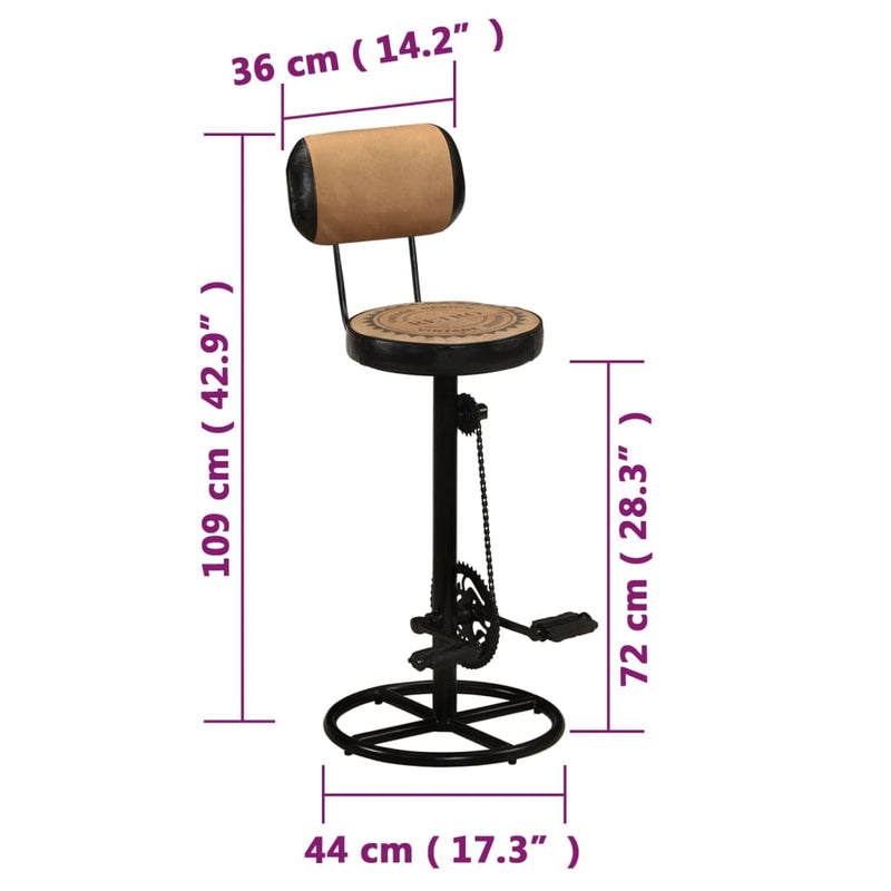 vidaXL Bar Stools with Canvas Print 2 pcs Brown and Black Real Goat Leather