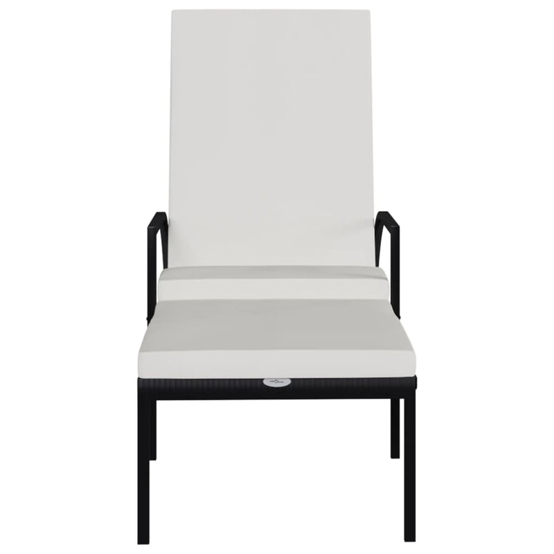 vidaXL Sun Lounger with Footrest PE Rattan Black