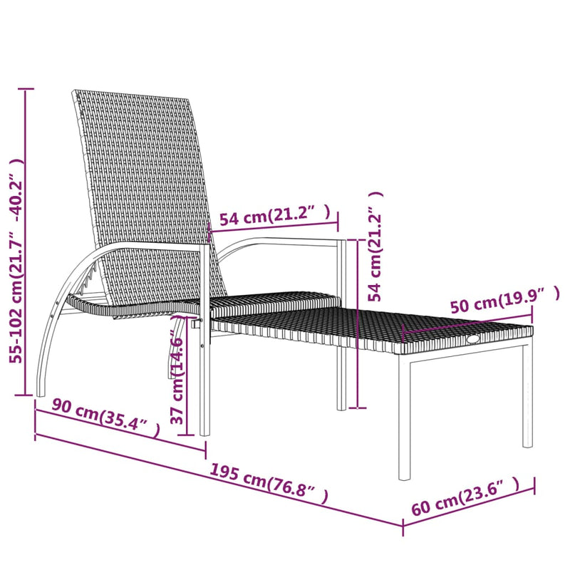vidaXL Sun Lounger with Footrest PE Rattan Grey