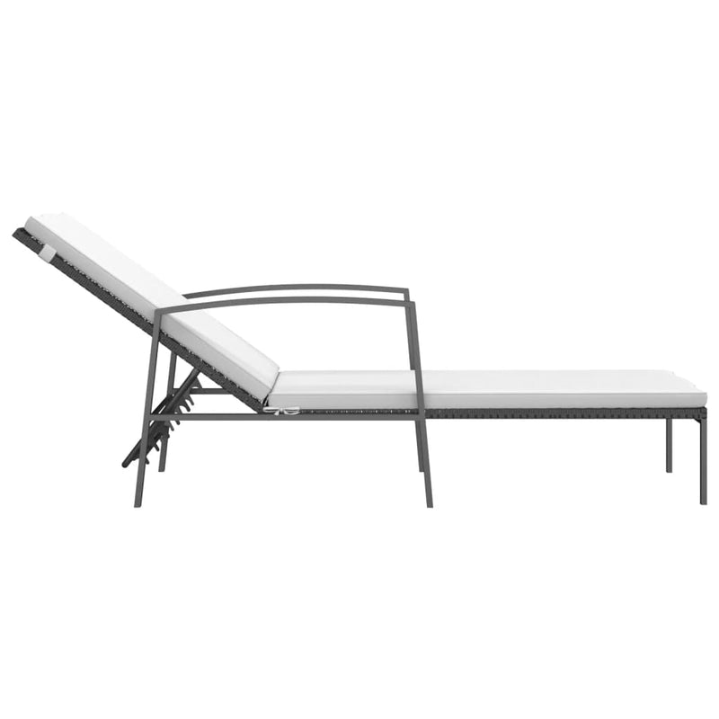 vidaXL Garden Sun Lounger with Cushion Poly Rattan Black