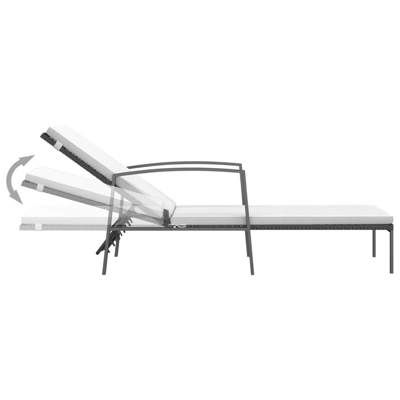 vidaXL Garden Sun Lounger with Cushion Poly Rattan Black