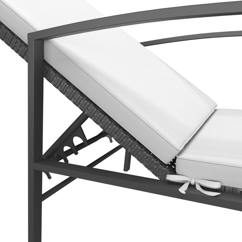 vidaXL Garden Sun Lounger with Cushion Poly Rattan Black