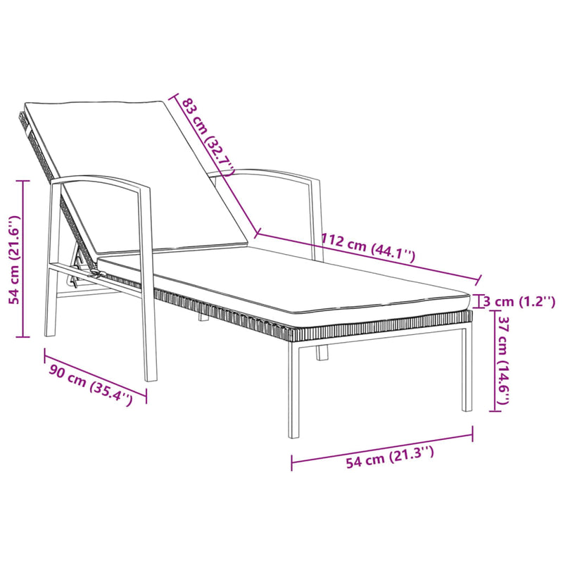 vidaXL Garden Sun Lounger with Cushion Poly Rattan Black