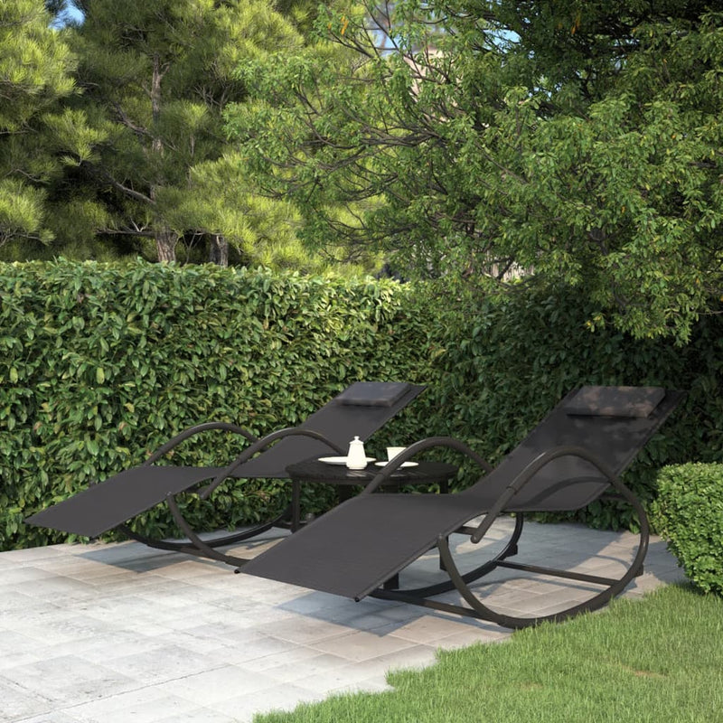 vidaXL Rocking Sun Loungers 2 pcs Black Steel and Textilene