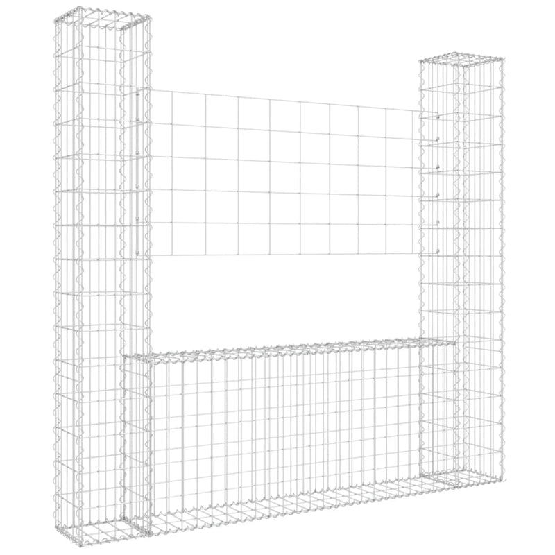 vidaXL U-shape Gabion Basket with 2 Posts Iron 140x20x150 cm