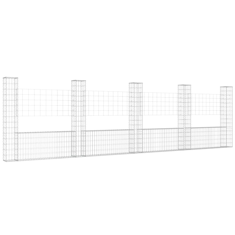 vidaXL U-shape Gabion Basket with 5 Posts Iron 500x20x150 cm