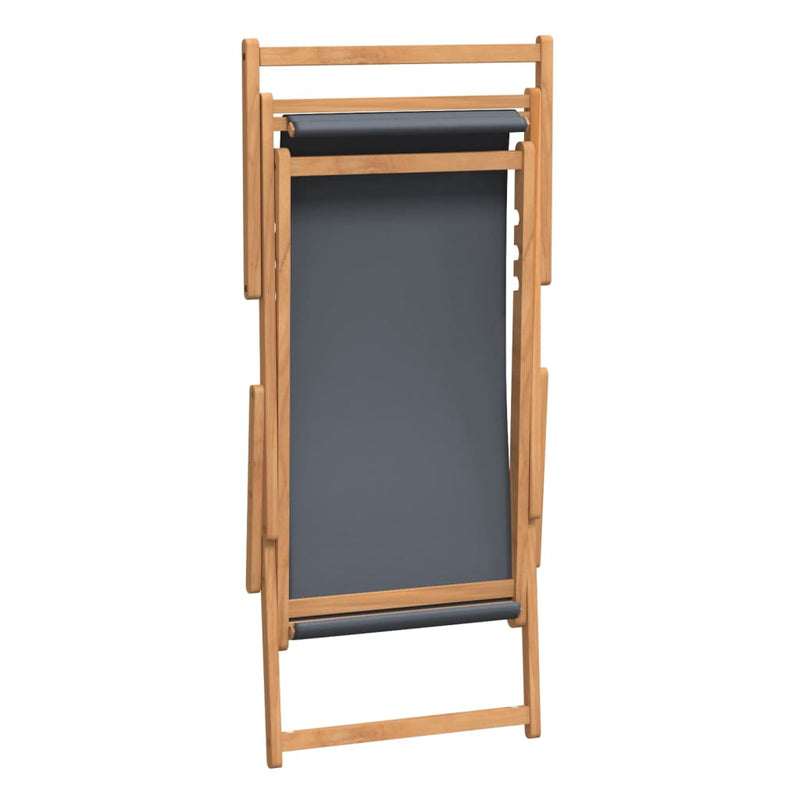 vidaXL Folding Beach Chair Solid Wood Teak Grey