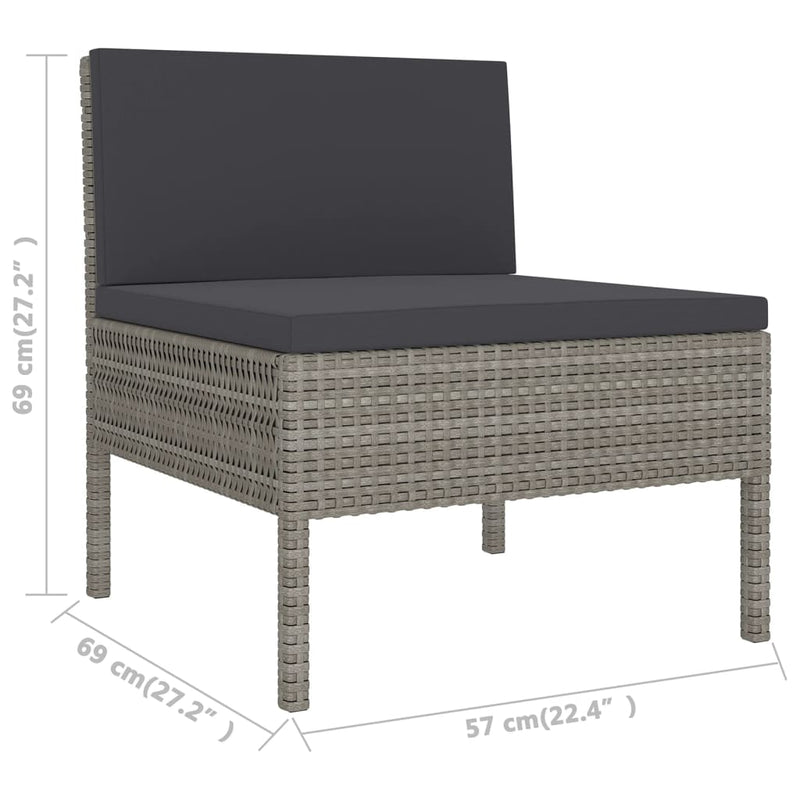 vidaXL 6 Piece Garden Lounge Set with Cushions Poly Rattan Grey