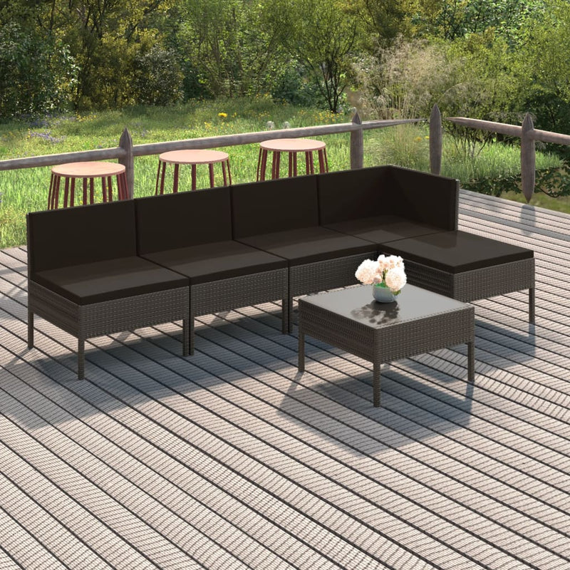 vidaXL 6 Piece Garden Lounge Set with Cushions Poly Rattan Grey