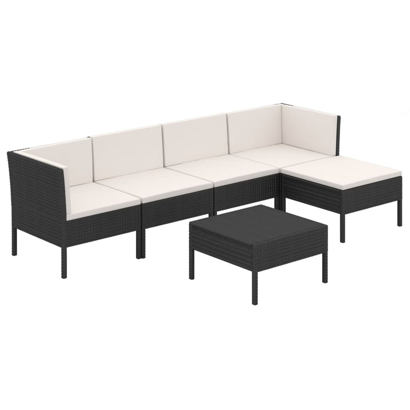 vidaXL 6 Piece Garden Lounge Set with Cushions Poly Rattan Black