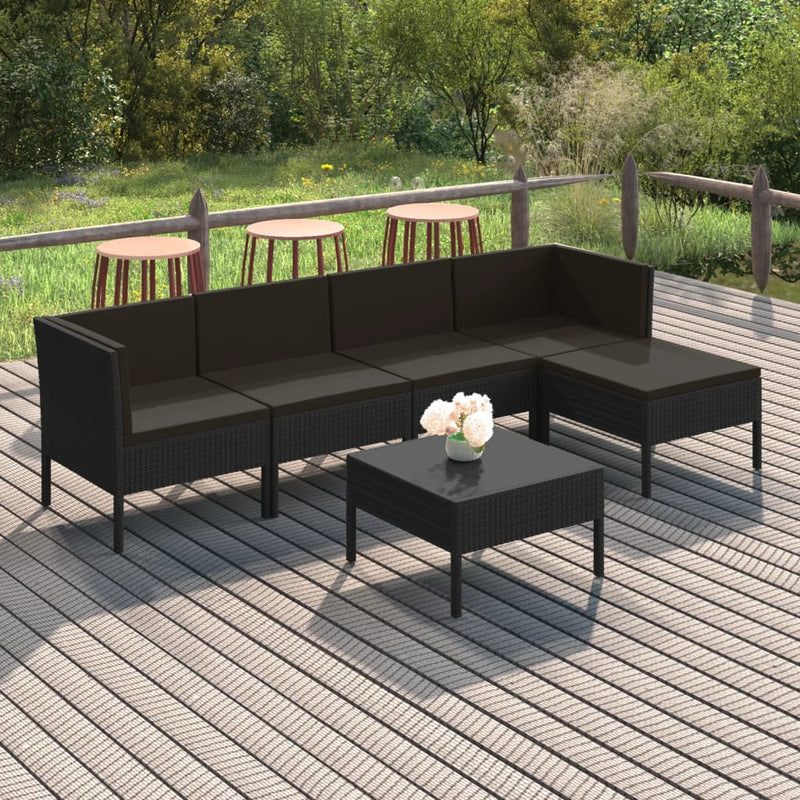 vidaXL 6 Piece Garden Lounge Set with Cushions Poly Rattan Black