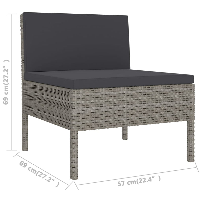 vidaXL 6 Piece Garden Lounge Set with Cushions Poly Rattan Grey