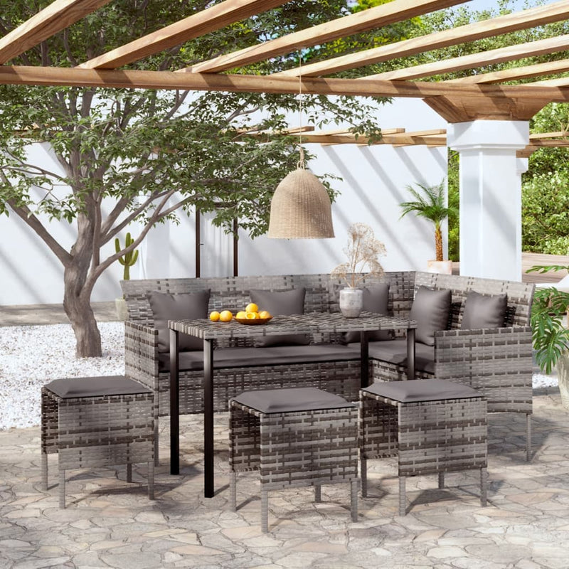 vidaXL 5 Piece L-shaped Couch Sofa Set with Cushions Poly Rattan Grey