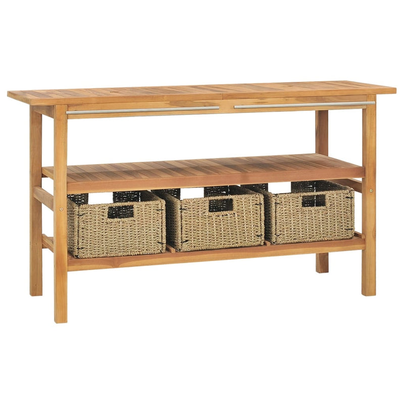 vidaXL Bathroom Vanity Cabinet with 3 Baskets Solid Wood Teak 132x45x75 cm