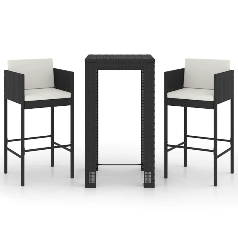 vidaXL 3 Piece Garden Bar Set with Cushions Poly Rattan Black