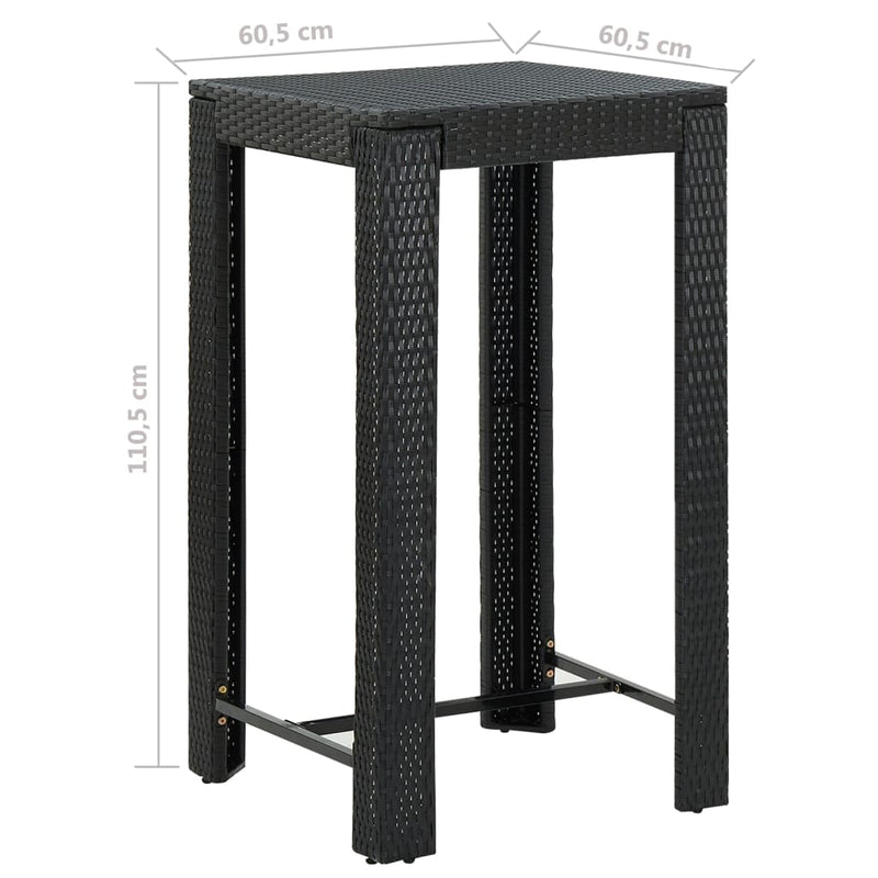 vidaXL 3 Piece Garden Bar Set with Cushions Poly Rattan Black