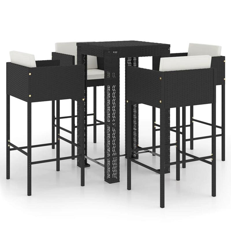 vidaXL 5 Piece Garden Bar Set with Cushions Poly Rattan Black