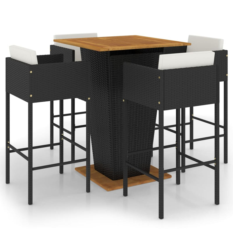 vidaXL 5 Piece Garden Bar Set with Cushions Poly Rattan Black