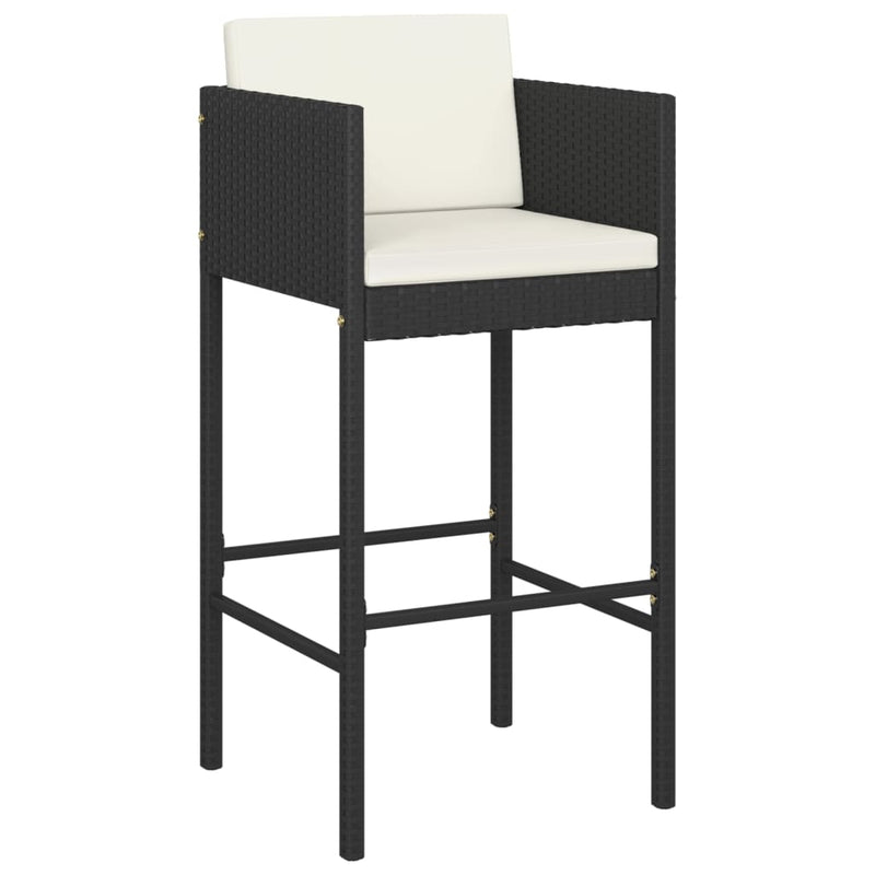 vidaXL 3 Piece Garden Bar Set with Cushions Poly Rattan Black