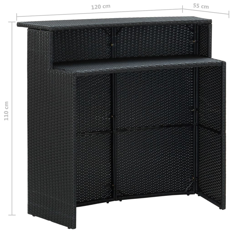vidaXL 3 Piece Garden Bar Set with Cushions Poly Rattan Black