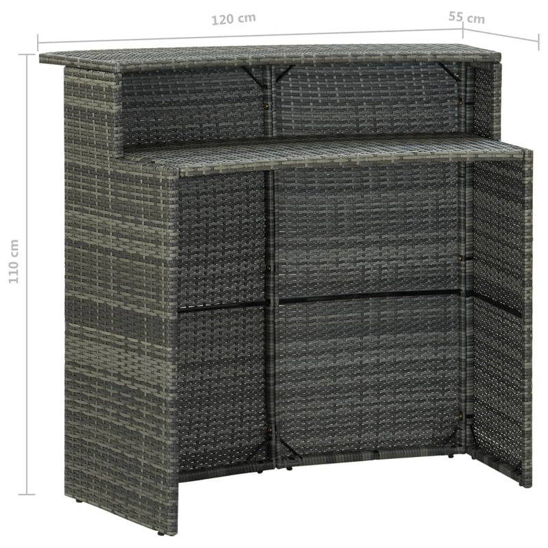 vidaXL 3 Piece Garden Bar Set with Cushions Poly Rattan Grey