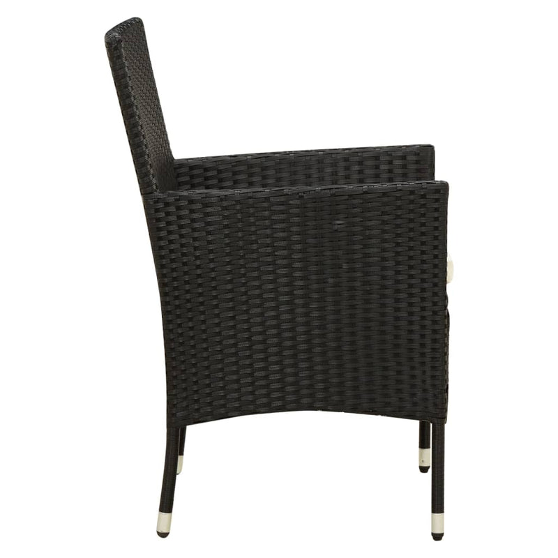 vidaXL 3 Piece Outdoor Dining Set with Cushions Poly Rattan Black