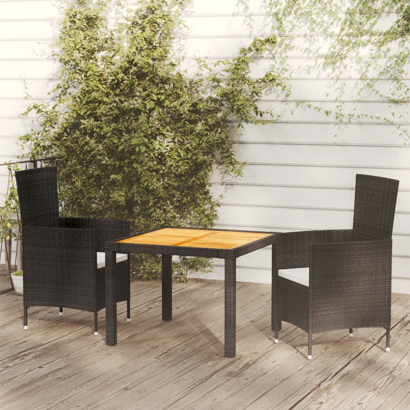 vidaXL 3 Piece Outdoor Dining Set with Cushions Poly Rattan Black