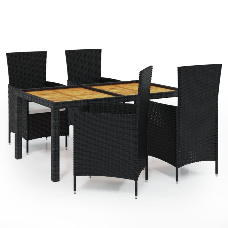vidaXL 5 Piece Outdoor Dining Set with Cushions Poly Rattan Black