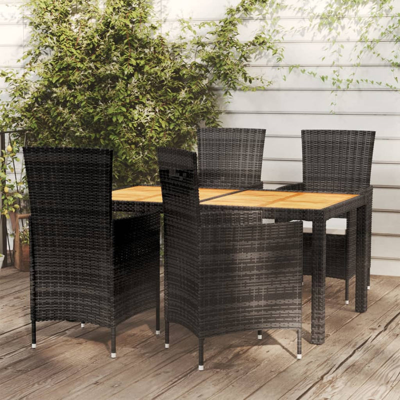 vidaXL 5 Piece Outdoor Dining Set with Cushions Poly Rattan Black