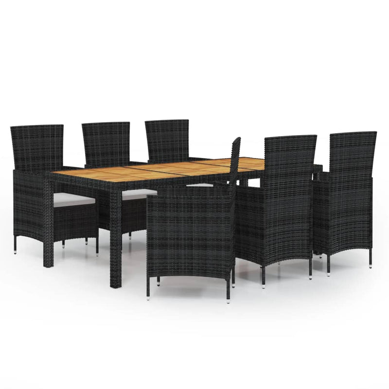 vidaXL 7 Piece Outdoor Dining Set with Cushions Poly Rattan Black