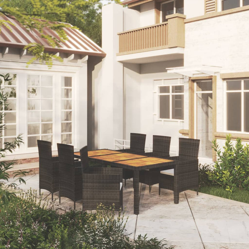 vidaXL 7 Piece Outdoor Dining Set with Cushions Poly Rattan Black