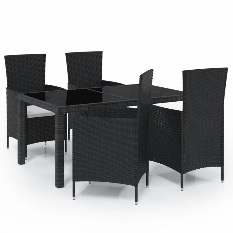 5 Piece Outdoor Dining Set with Cushions Poly Rattan Black