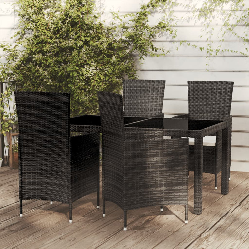 vidaXL 5 Piece Outdoor Dining Set with Cushions Poly Rattan Black