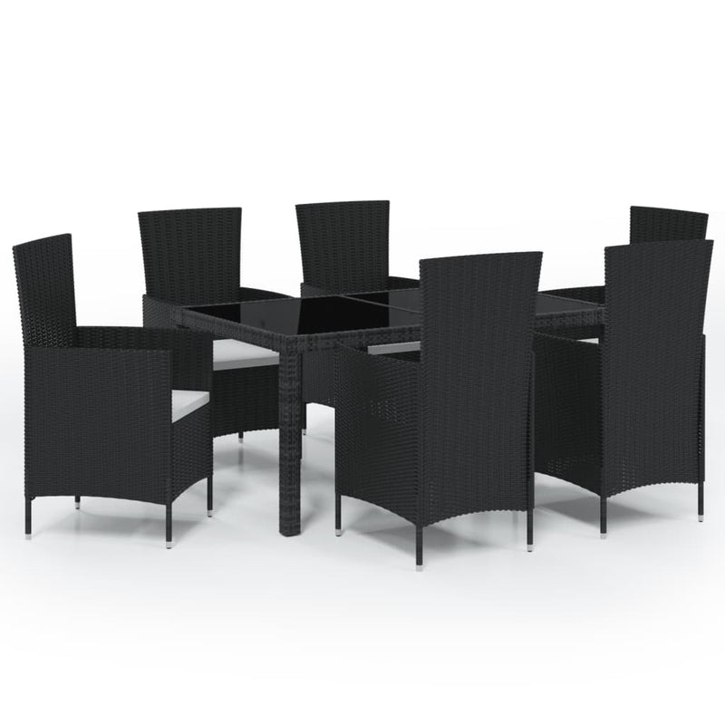 vidaXL 7 Piece Outdoor Dining Set with Cushions Poly Rattan Black
