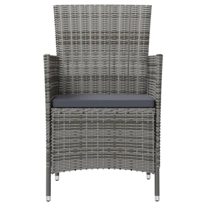 vidaXL 3 Piece Outdoor Dining Set with Cushions Poly Rattan Grey