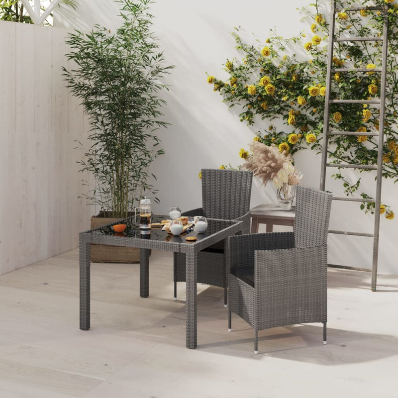 vidaXL 3 Piece Outdoor Dining Set with Cushions Poly Rattan Grey