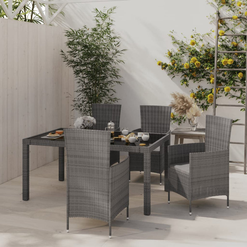 vidaXL 5 Piece Outdoor Dining Set with Cushions Poly Rattan Grey