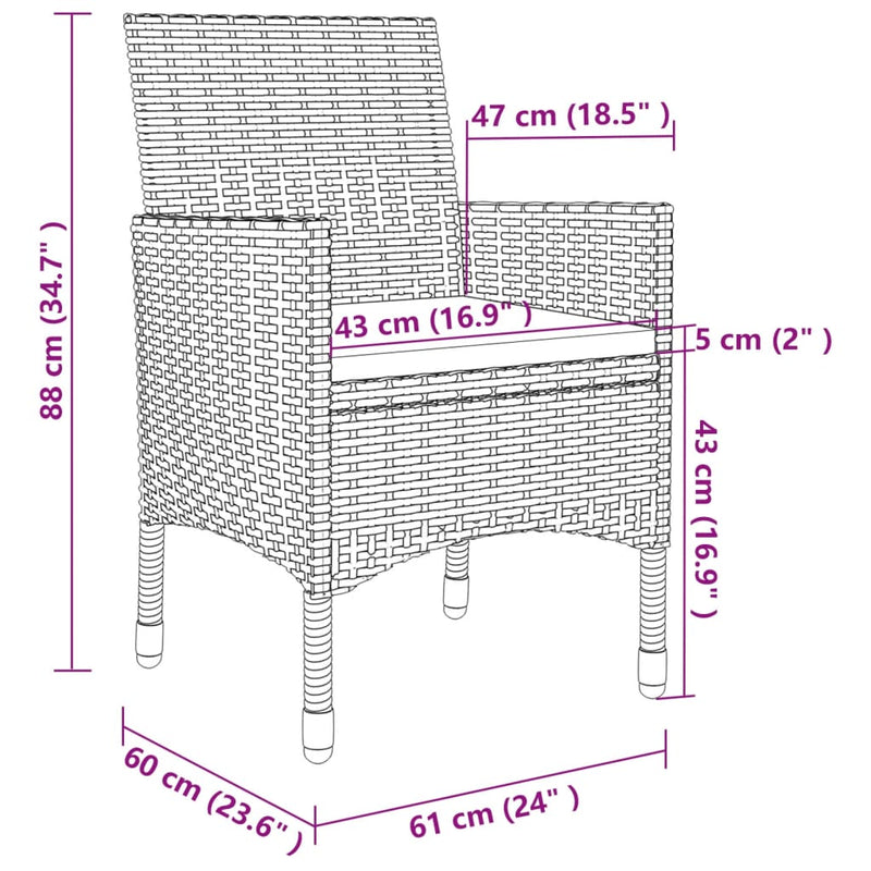 vidaXL 7 Piece Outdoor Dining Set with Cushions Poly Rattan Grey