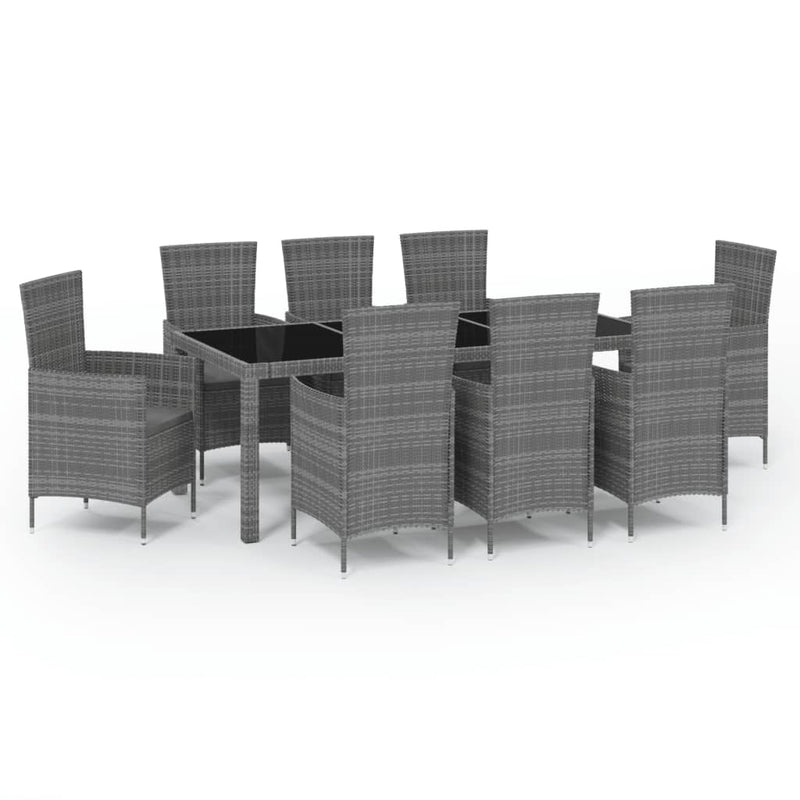 vidaXL 9 Piece Outdoor Dining Set with Cushions Poly Rattan Grey