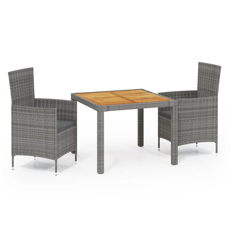 vidaXL 3 Piece Outdoor Dining Set with Cushions Poly Rattan Grey