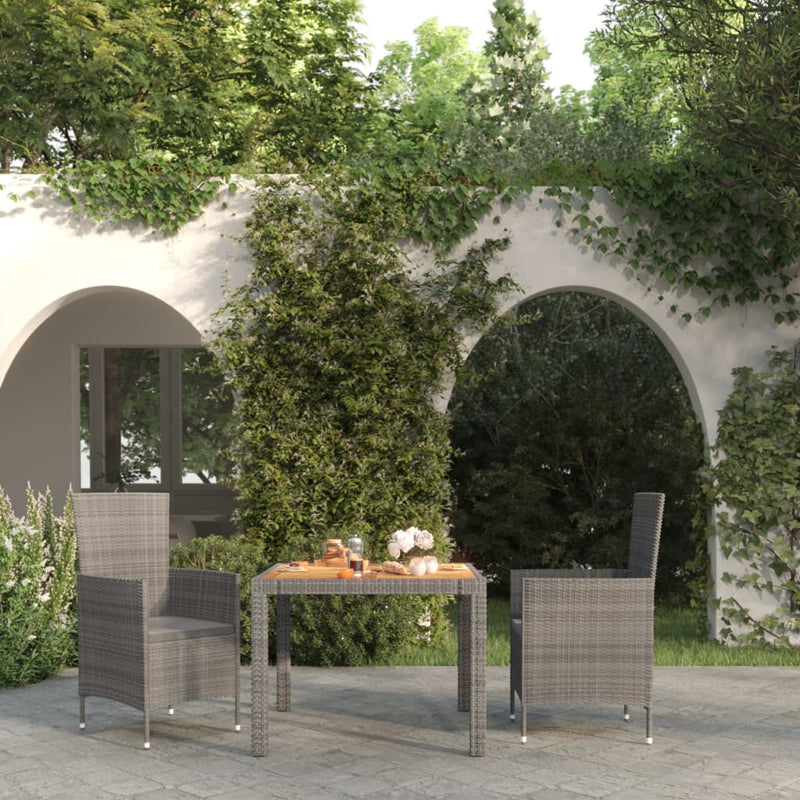 vidaXL 3 Piece Outdoor Dining Set with Cushions Poly Rattan Grey
