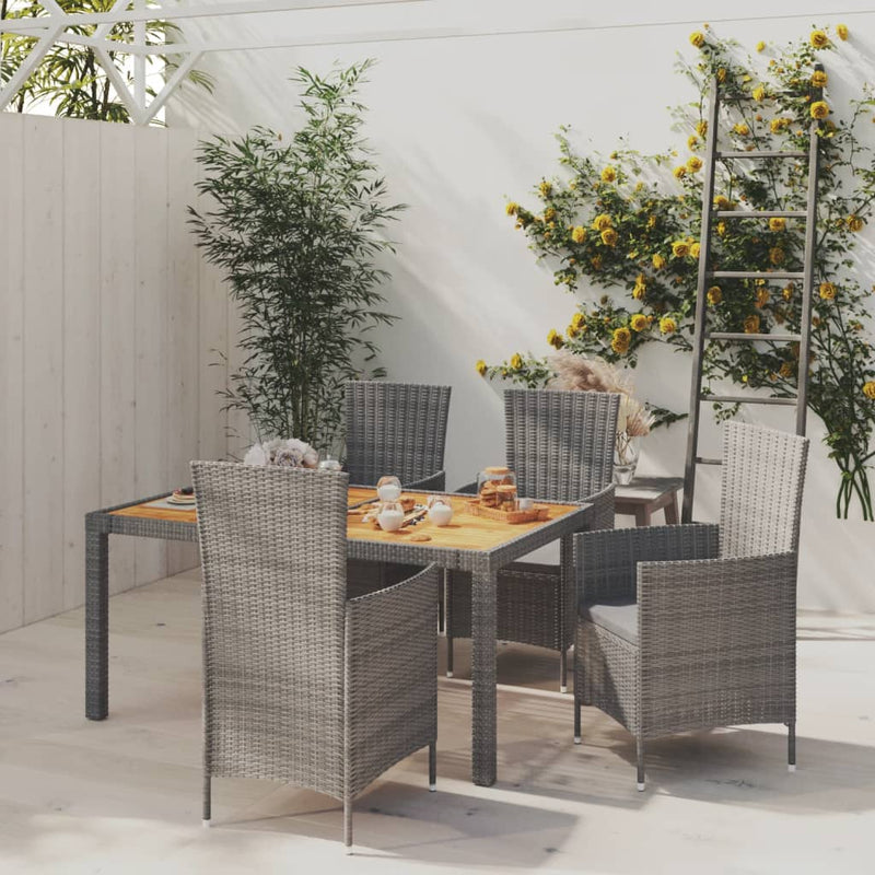 vidaXL 5 Piece Outdoor Dining Set with Cushions Poly Rattan Grey