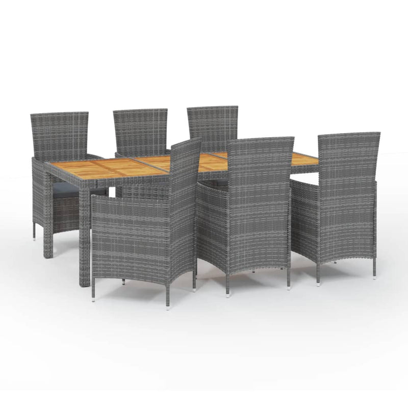 vidaXL 7 Piece Outdoor Dining Set with Cushions Poly Rattan Grey