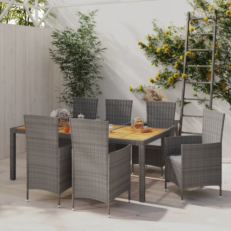 vidaXL 7 Piece Outdoor Dining Set with Cushions Poly Rattan Grey