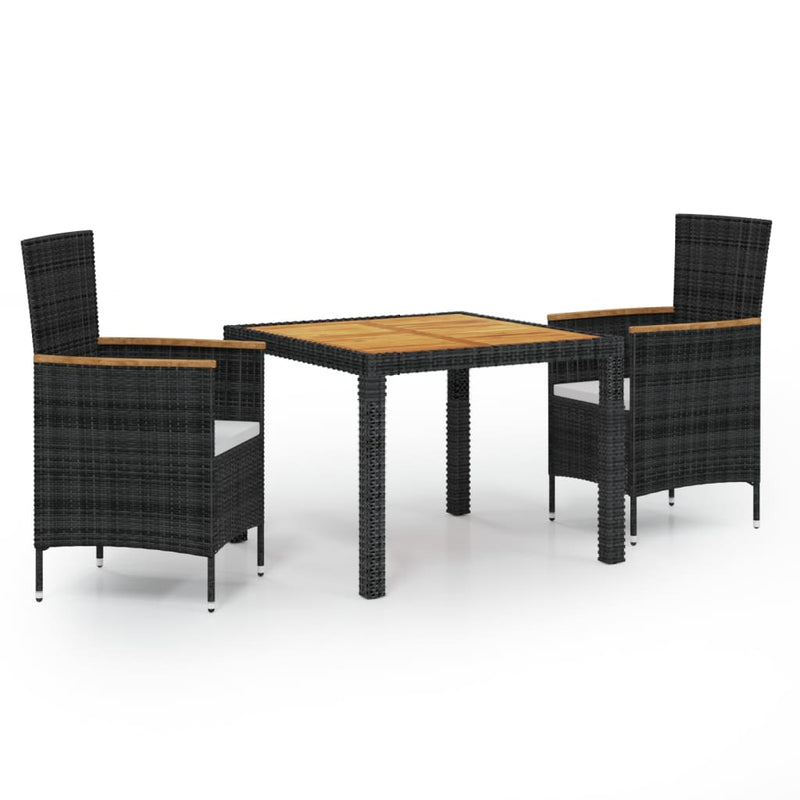 vidaXL 3 Piece Outdoor Dining Set with Cushions Poly Rattan Black