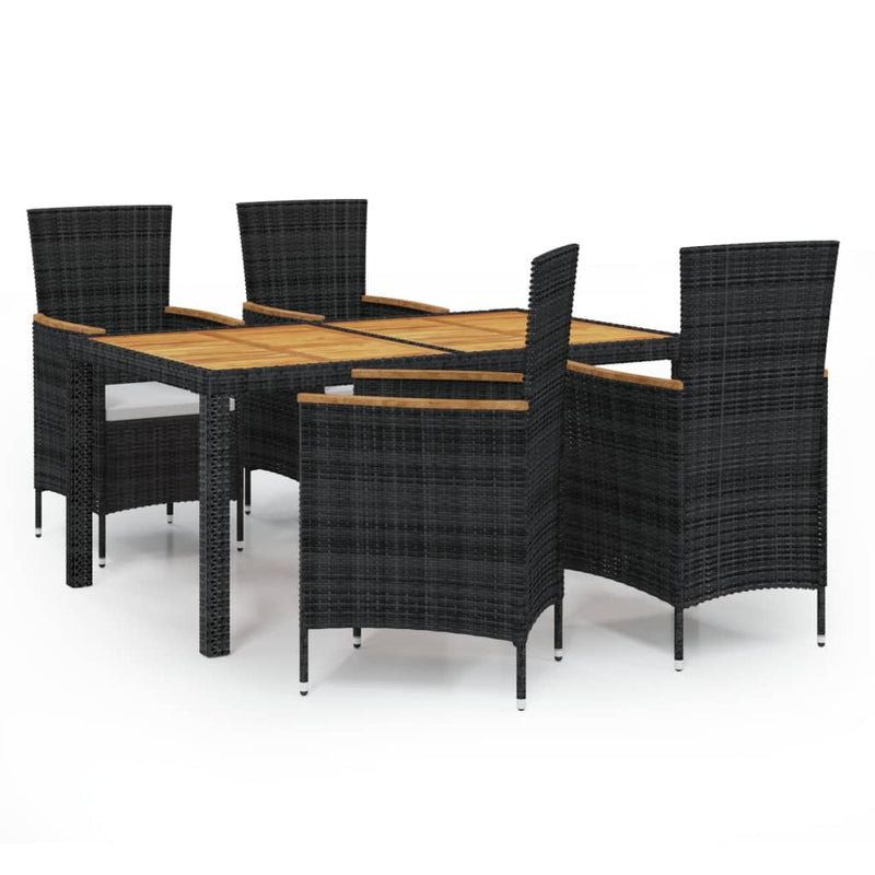 vidaXL 5 Piece Outdoor Dining Set with Cushions Poly Rattan Black