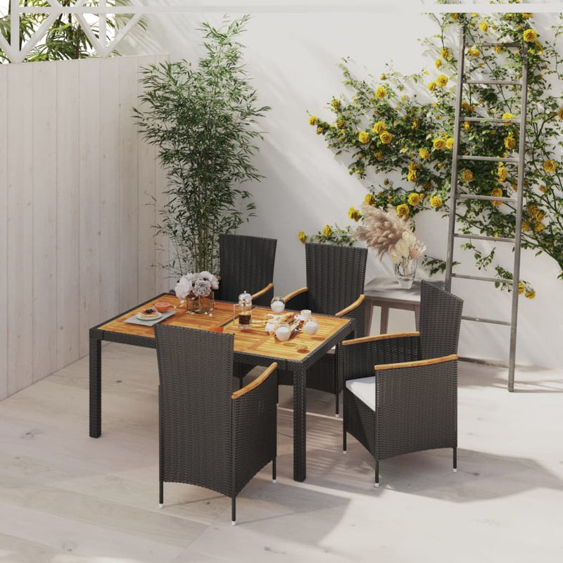 vidaXL 5 Piece Outdoor Dining Set with Cushions Poly Rattan Black
