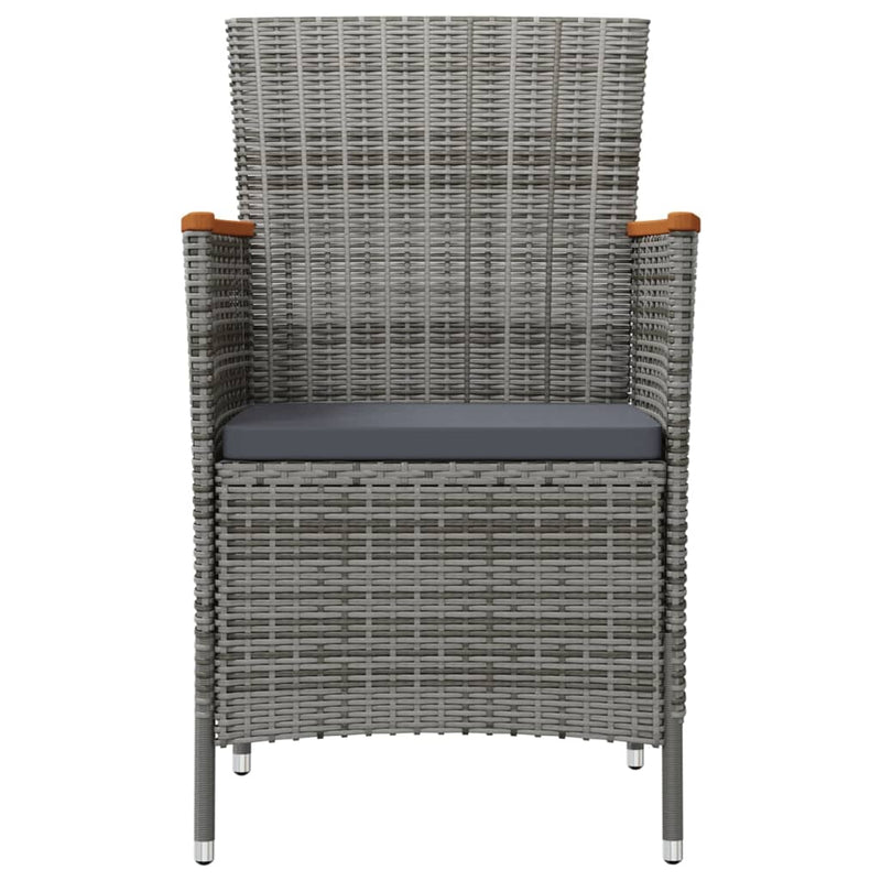 vidaXL 3 Piece Outdoor Dining Set with Cushions Poly Rattan Grey