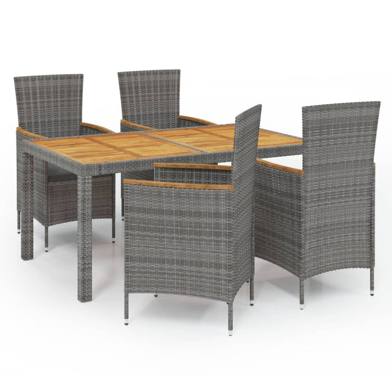 vidaXL 5 Piece Outdoor Dining Set with Cushions Poly Rattan Grey